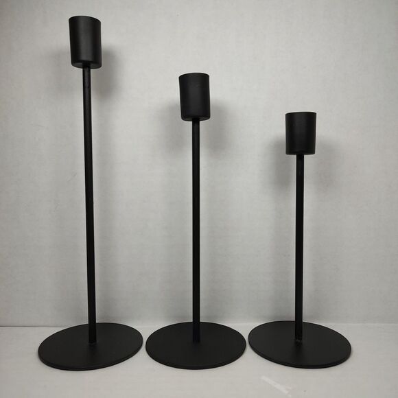 Lot of 3 Black Metal Candlesticks Candle Holders Minimalist Modern Taper Stand - Picture 2 of 12